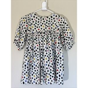 Hanna Andersson Ivory Cream Allover Multicolor Dot Flannel Cotton Dress Girl 6-7